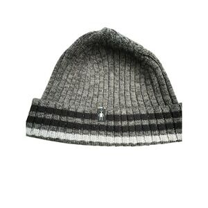 Smartwool Knit Beanie Hat Merino Wool Blend Gray Stripe Winter Ski Unisex CC13-1